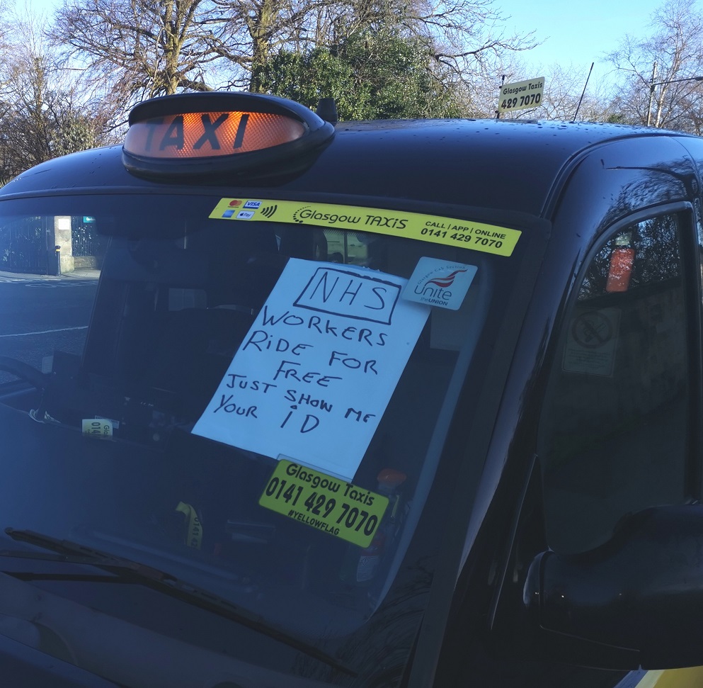 And finally... Glasgow Taxi driver offers free transport to all NHS staff