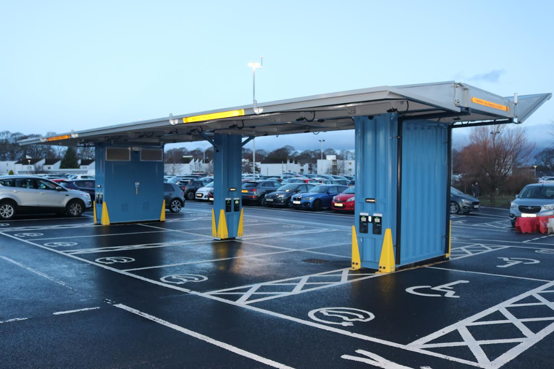 NHS Scotland welcomes first pop-up solar car park and EV charging hub