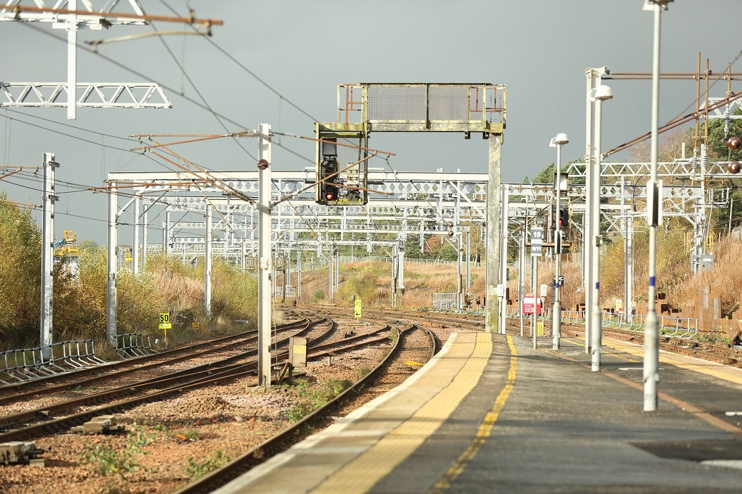 Overhead electrification structures installed at Carstairs junction upgrade