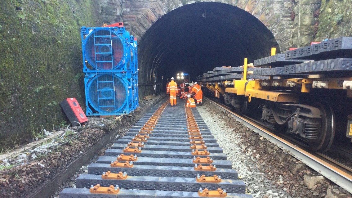 Recycled plastic sleepers laid in historic Perthshire railway tunnel